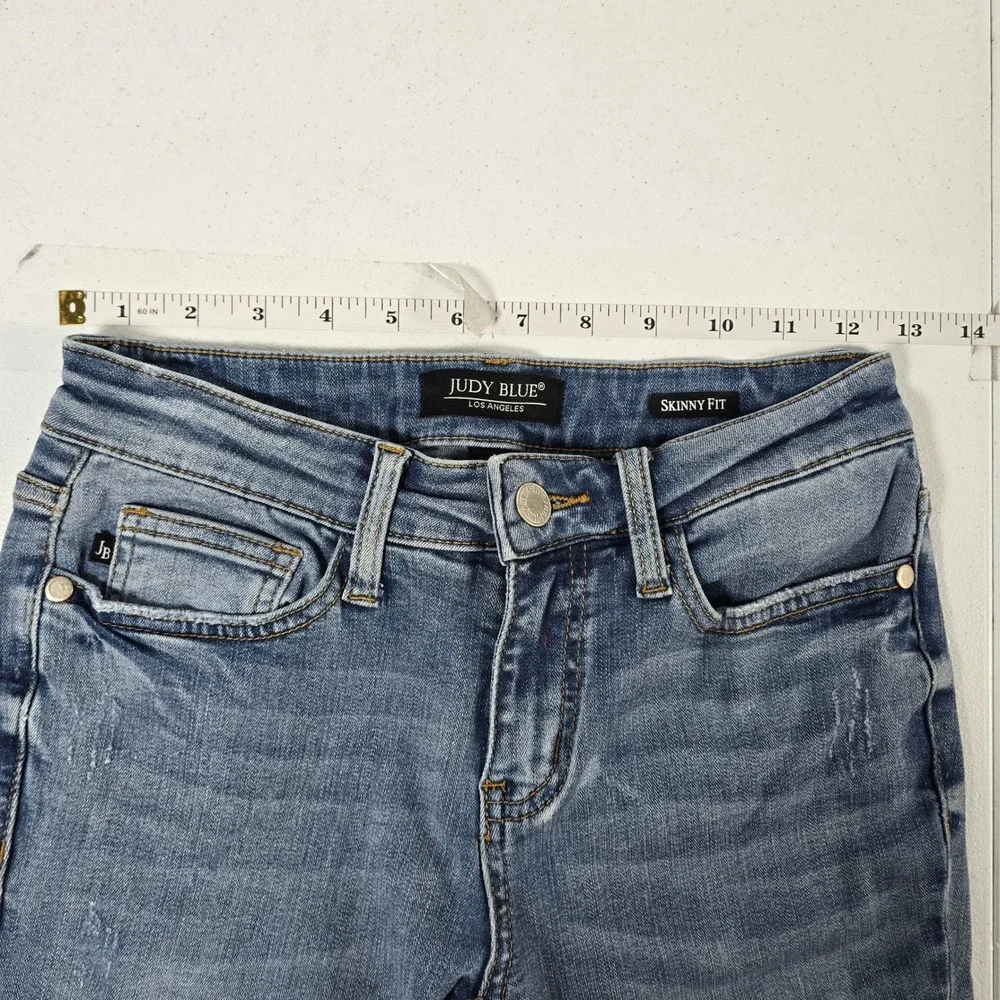Judy Blue Skinny Fit‎ Distressed Frayed Hem Jeans Medium Wash Women's Size 1/25